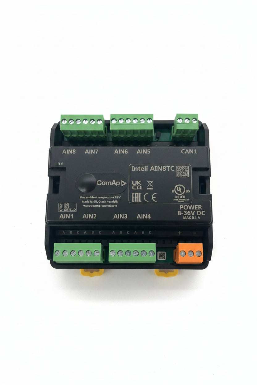 Control panel with various connectors and labels on a white background